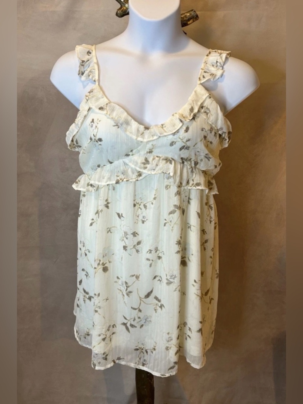 NWT And Now This Cream Floral Ruffle Chiffon Mini Dress Size XL